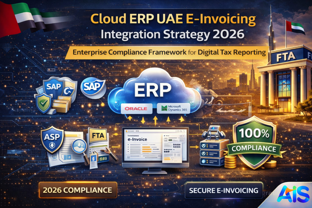 Cloud ERP UAE E-Invoicing integration strategy with FTA compliance, API connectivity, and secure digital invoicing architecture