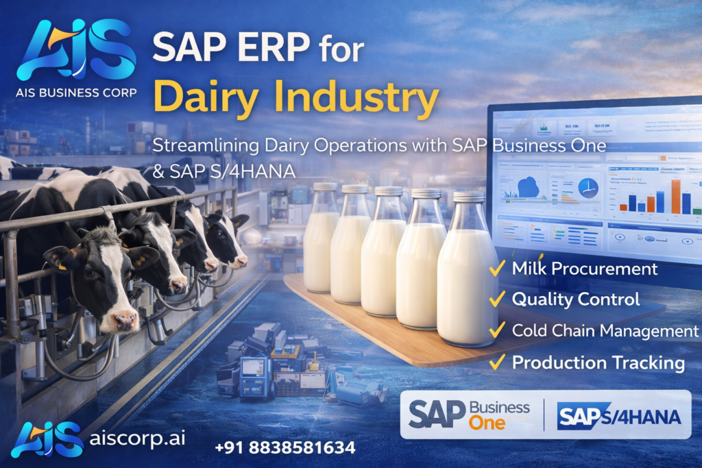 SAP ERP for dairy industry – trusted SAP implementation partner providing SAP Business One and SAP S/4HANA solutions for milk procurement, processing, quality control, and distribution by AIS Business Corp