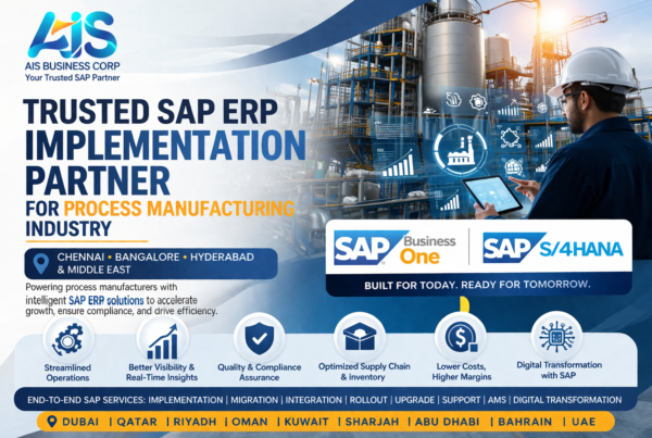 Trusted SAP ERP implementation partner for process manufacturing industry in Chennai Bangalore Hyderabad Dubai UAE – SAP Business One and SAP S/4HANA solutions by AIS Business Corp