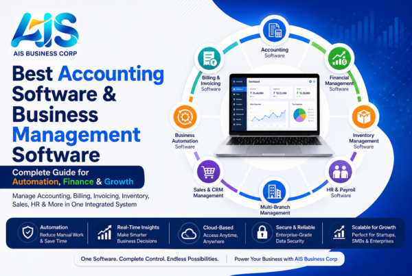 Best accounting software and business management software by AIS Business Corp showing billing, invoicing, financial management, inventory and automation system