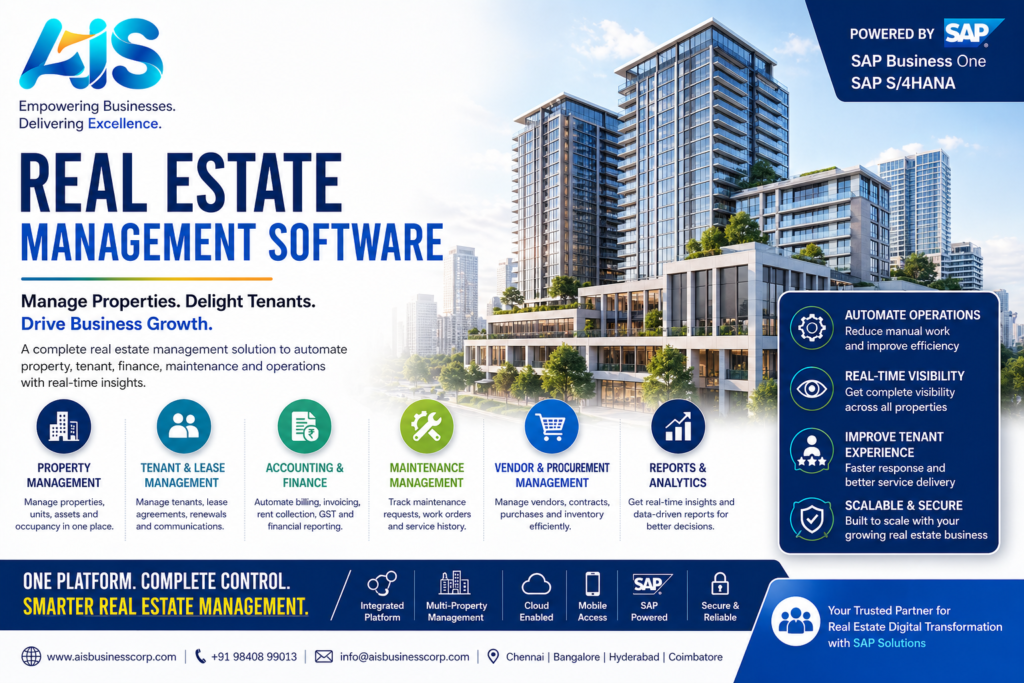 Best real estate management software by AIS Business Corp for property, tenant, accounting and business automation with SAP ERP solutions