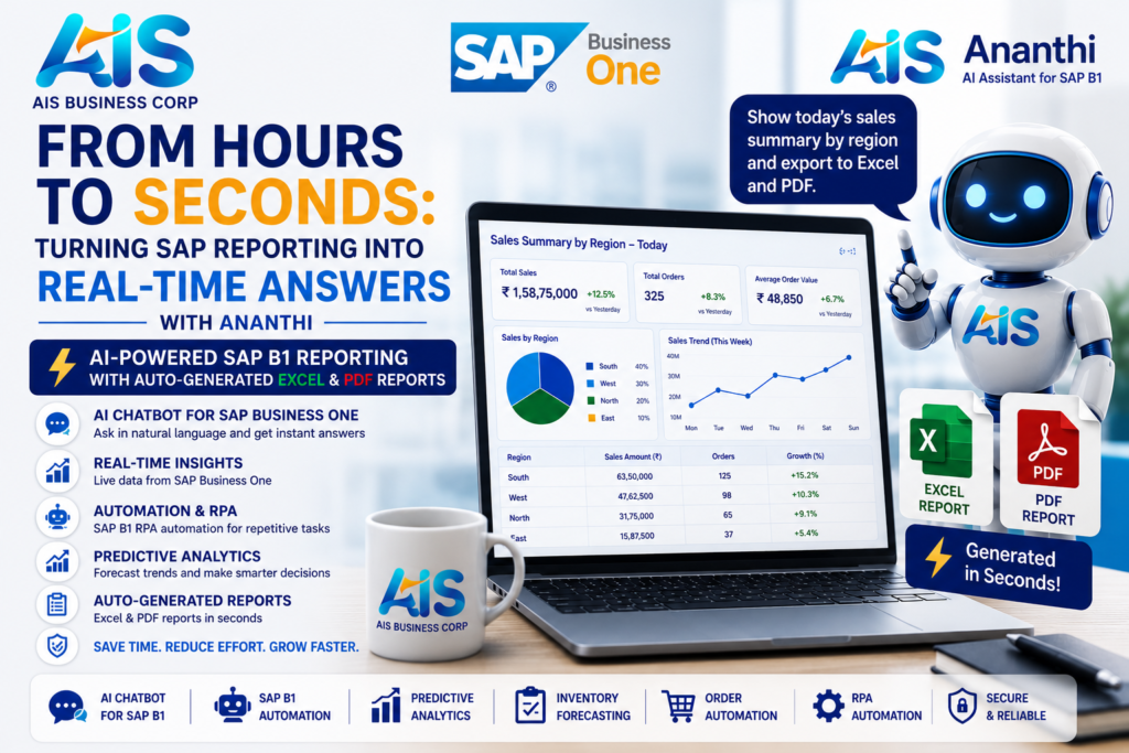 AI chatbot for SAP Business One , SAP B1 AI assistant , SAP Business One automation , AI-powered SAP B1 reporting , SAP Business One predictive analytics , SAP Business One inventory forecasting , SAP Business One order automation , SAP B1 RPA automation , ERP chatbot , sap business one ai agent , sap business one and ai , best ai for sap business one , does sap business one have ai , ai in sap business one , sap business one ai tools , sap business one ai integration