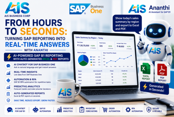 AI chatbot for SAP Business One , SAP B1 AI assistant , SAP Business One automation , AI-powered SAP B1 reporting , SAP Business One predictive analytics , SAP Business One inventory forecasting , SAP Business One order automation , SAP B1 RPA automation , ERP chatbot , sap business one ai agent , sap business one and ai , best ai for sap business one , does sap business one have ai , ai in sap business one , sap business one ai tools , sap business one ai integration