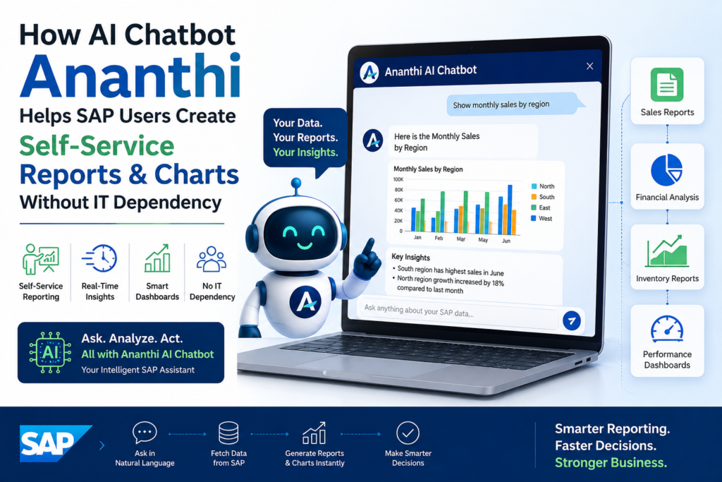 AI Chatbot Ananthi, ERP reporting software, ERP analytics solution, AI business intelligence, Smart SAP dashboards, SAP workflow automation, Automated SAP reports, Enterprise AI chatbot, AI-driven ERP reporting AI chatbot solutions in Chennai, SAP support services in Chennai, ERP analytics solutions in Bangalore, SAP automation services in India, AI-powered dashboards for SAP users, How to automate SAP reports using AI, AI assistant for ERP reporting