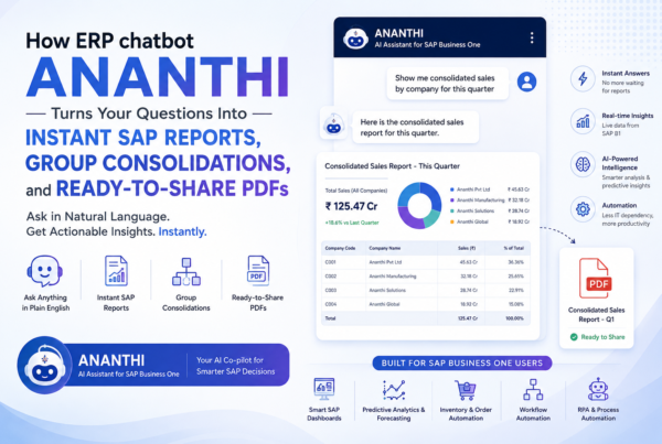 erp chatbot ananthi, AI chatbot for SAP Business One , SAP B1 AI assistant , SAP Business One automation , AI-powered SAP B1 reporting , SAP Business One predictive analytics , SAP Business One inventory forecasting , SAP Business One order automation , SAP B1 RPA automation , ERP chatbot, SAP reporting chatbot , AI assistant for SAP users , SAP real-time reporting , SAP data visualization , AI business intelligence , Smart SAP dashboards , SAP workflow automation , AI-based reporting tools, AI chatbot solutions in Chennai, How to automate SAP reports using AI , Best AI chatbot for SAP Business One , How to reduce IT dependency in SAP , AI-powered dashboards for SAP users , Real-time SAP reporting solution, Conversational analytics for SAP ERP , SAP chatbot for business intelligence , Automated reporting in SAP Business One , AI assistant for ERP reporting