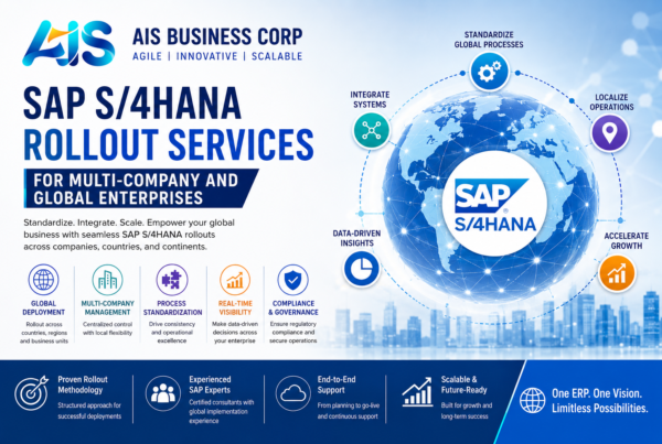 SAP S/4HANA rollout services by AIS Business Corp for multi-company and global enterprises with centralized ERP deployment, enterprise integration, process standardization, and scalable digital transformation